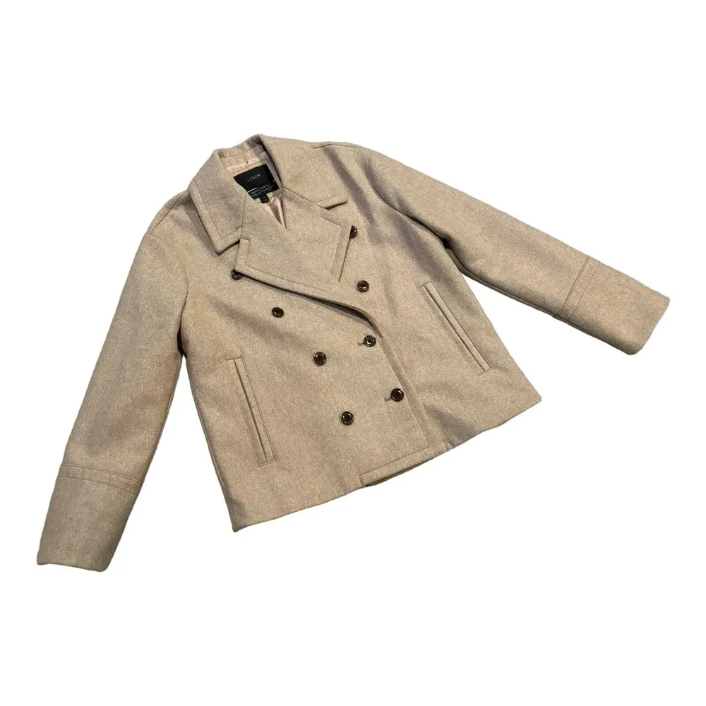 J. Crew Melton Wool Peacoat Jacket Overcoat Double Breasted Beige Women's 10 - Picture 4 of 6